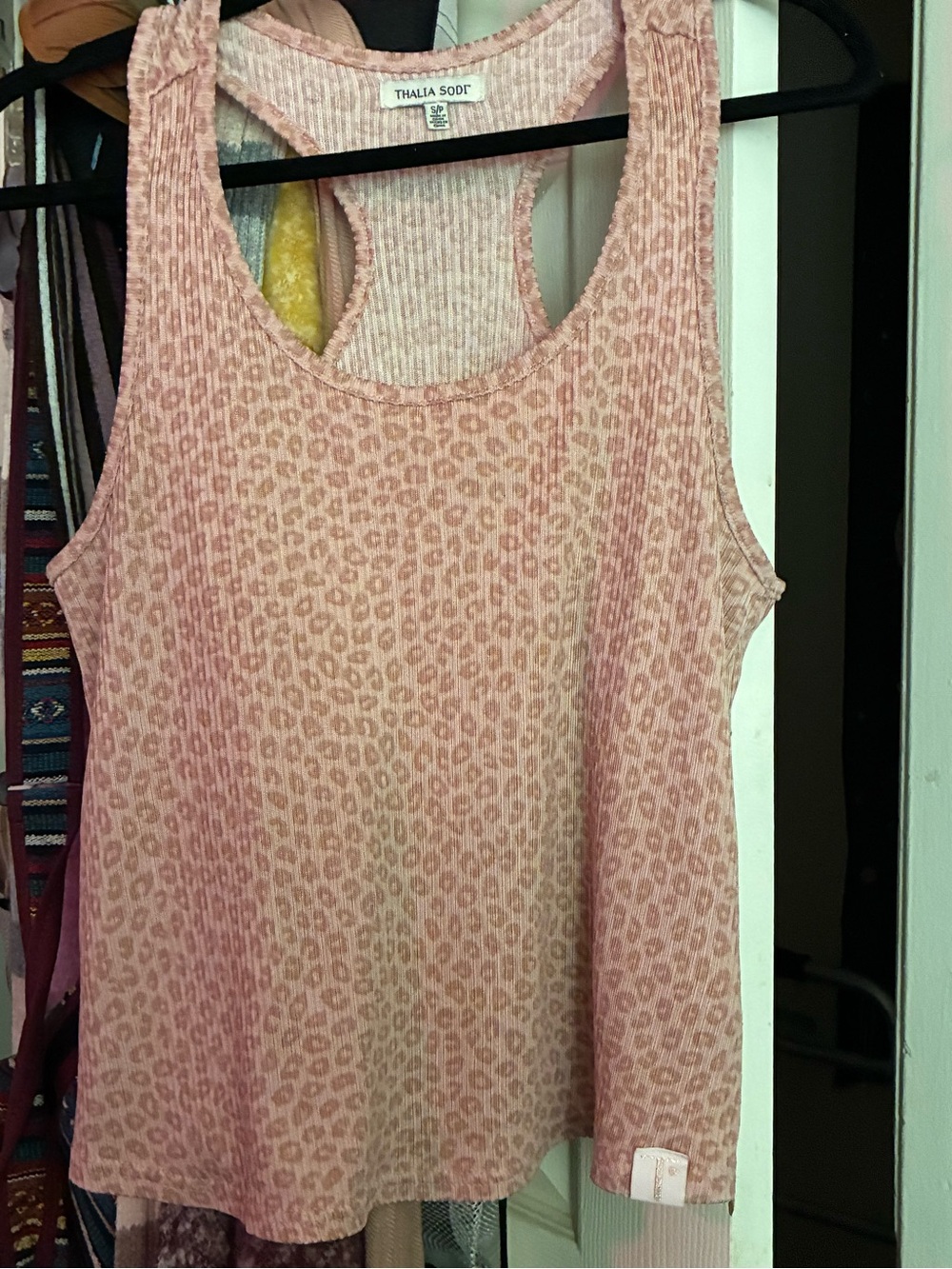 Thalia Sodi Blush Pink Leopard-Print Ribbed Racerback Tank